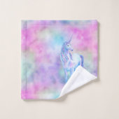 Pink Aqua Lila Weißes Einhorn Sparkasse Badhandtuch Set (Waschlappen)