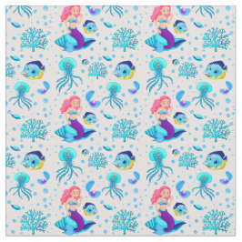 Pink Aqua Mermaid auf Seashell Unterwasserfisch Stoff