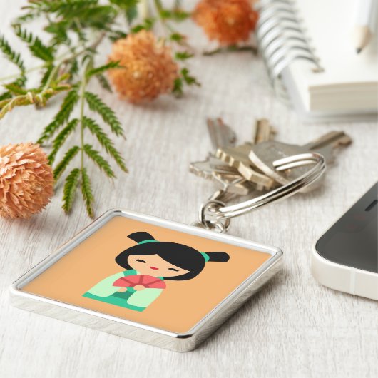 Pink aqua peach Kokeshi Japanese dolls Schlüsselanhänger (Seite)