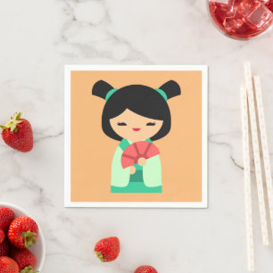 Pink Aqua pfirsich Kokeshi Japanische Puppen Serviette