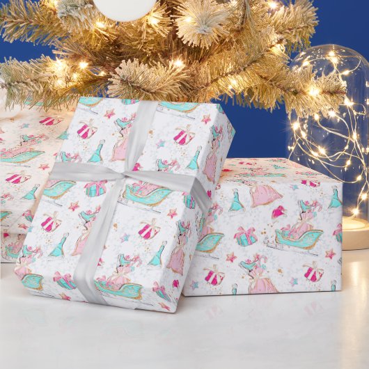 Pink & Aqua Skaten & Weihnachtsfeiern Geschenkpapier (Feiertage)