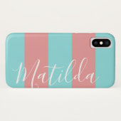 Pink Aqua Strip Personalisierter Name Case-Mate iPhone Hülle (Rückseite (Horizontal))
