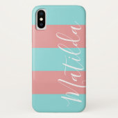 Pink Aqua Strip Personalisierter Name Case-Mate iPhone Hülle (Rückseite)