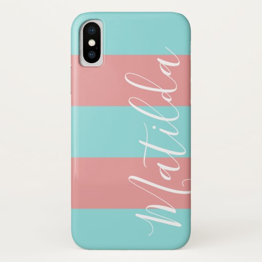 Pink Aqua Strip Personalisierter Name Case-Mate iPhone Hülle (Rückseite)