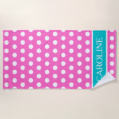 Pink Aqua und White Polka Dot Personalisiert Strandtuch (Vorderseite)