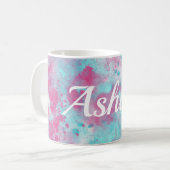 Pink Aqua Watercolor Wash & Customizable Name Tass Kaffeetasse (Vorderseite Links)