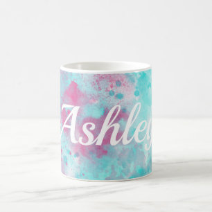 Pink Aqua Watercolor Wash & Customizable Name Tass Kaffeetasse