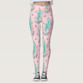 Pink Aqua Weihnachtsbaum Festival Leggings (Vorderseite)