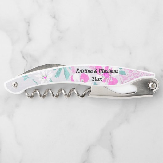 PINK AQUA WHIRLFLORAL KUSTOMIZABLE CORKSCREW KELLNERMESSER (Rückseite)