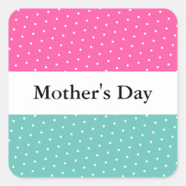 Pink Aqua White Polka Dots Stripes Quadratischer Aufkleber