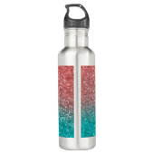 Pink Aquamarin Aqua Blue & Lila Funkelnd Glitzer Edelstahlflasche (Rückseite)