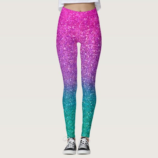 Pink Aquamarin Aqua Blue & Lila Funkelnd Glitzer Leggings (Vorderseite)