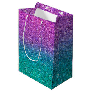 Pink Aquamarin Aqua Blue & Lila Funkelnd Glitzer Mittlere Geschenktüte