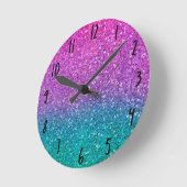 Pink Aquamarin Aqua Blue & Lila Funkelnd Glitzer Runde Wanduhr (Winkel)