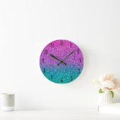 Pink Aquamarin Aqua Blue & Lila Funkelnd Glitzer Runde Wanduhr (Zuhause)