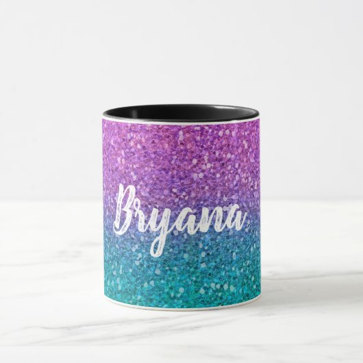 Pink Aquamarin Aqua Blue & Lila Funkelnd Glitzer Tasse (Zentrum)