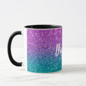 Pink Aquamarin Aqua Blue & Lila Funkelnd Glitzer Tasse (Links)