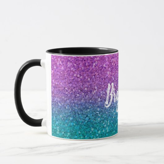 Pink Aquamarin Aqua Blue & Lila Funkelnd Glitzer Tasse (Links)