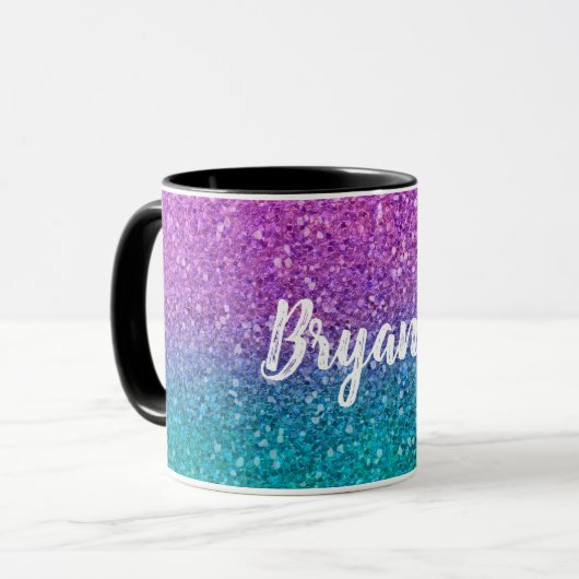 Pink Aquamarin Aqua Blue & Lila Funkelnd Glitzer Tasse (Vorderseite Links)