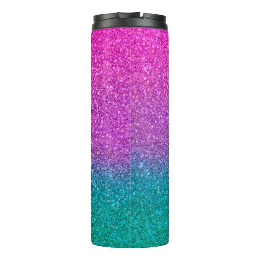 Pink Aquamarin Aqua Blue & Lila Funkelnd Glitzer Thermosbecher (Rückseite)