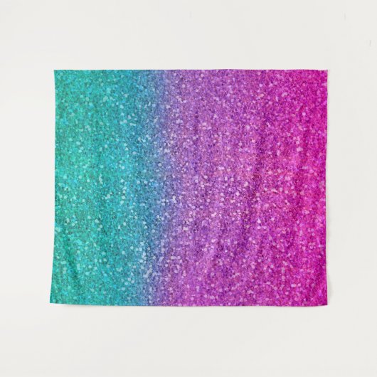 Pink Aquamarin Aqua Blue & Lila Funkelnd Glitzer Wandteppich (Vorderseite (Horizontal))