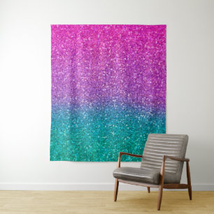 Pink Aquamarin Aqua Blue & Lila Funkelnd Glitzer Wandteppich