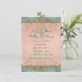 Pink Aquamarin Blue and Gold Vintage Wedding Einladung (Stehend Vorderseite)