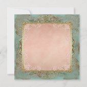 Pink Aquamarin Blue and Gold Vintage Wedding Einladung (Rückseite)