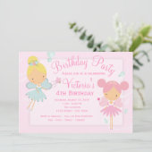 Pink Aquamarin Blue Faicess Princess Girl Birthday Einladung (Stehend Vorderseite)