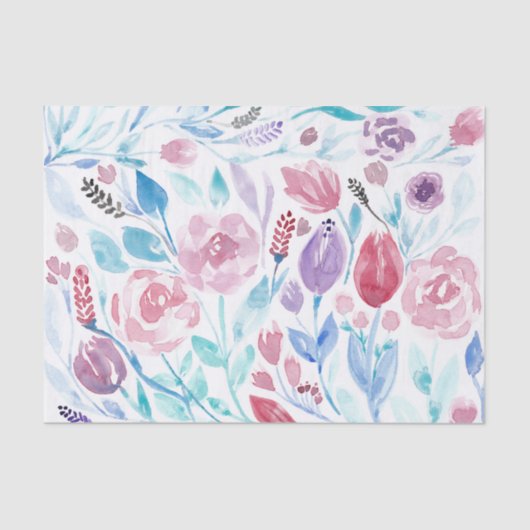 Pink Aquamarin Blue Spring Watercolor Blume Muster Seidenpapier (Vorderseite)