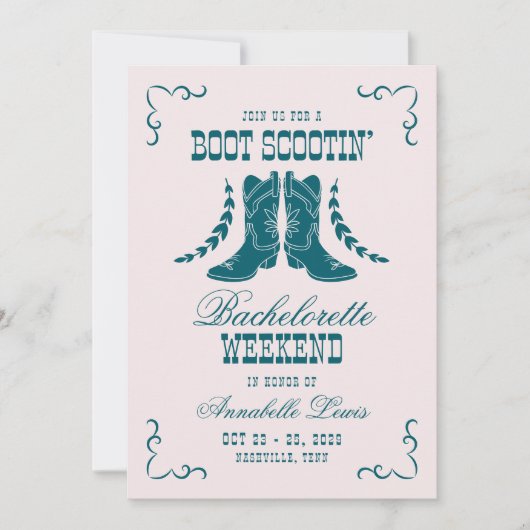 Pink Aquamarin Cowgirl Bachelorette Social Club Einladung (Vorderseite)