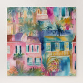 Pink, Aquamarin, gelb, Palmen Puzzle (Vertikal)