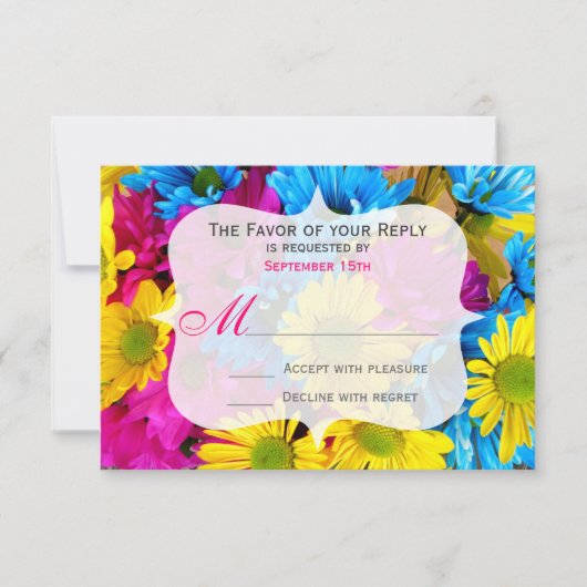 Pink Aquamarin Gerber Daisy Blume Hochzeit RSVP (Vorderseite)