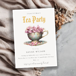 Pink Aquamarin Gold Floral Teacup Party Einladung
