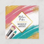 Pink Aquamarin Gold Glitzer Paint Makeup Quadratische Visitenkarte (Vorderseite)