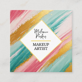 Pink Aquamarin Gold Glitzer Paint Makeup Quadratische Visitenkarte