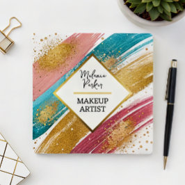 Pink Aquamarin Gold Glitzer Paint Makeup Quadratische Visitenkarte