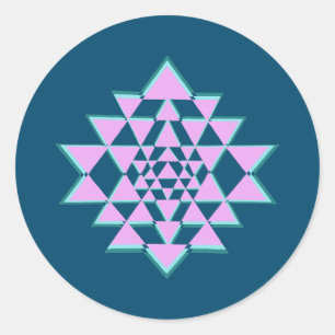 Pink Aquamarin Heiliger Sanskrit Sri Yantra Symbol Runder Aufkleber
