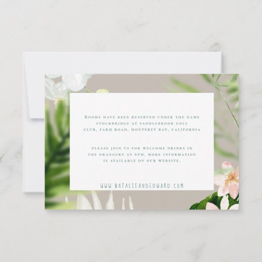 Pink, aquamarin + orchid, tropisch-blumengeschmück save the date (Rückseite)