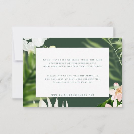 Pink, aquamarin + orchid, tropisch-blumengeschmück save the date (Rückseite)