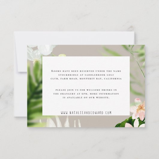 Pink, aquamarin + orchid, tropisch-blumengeschmück save the date (Rückseite)