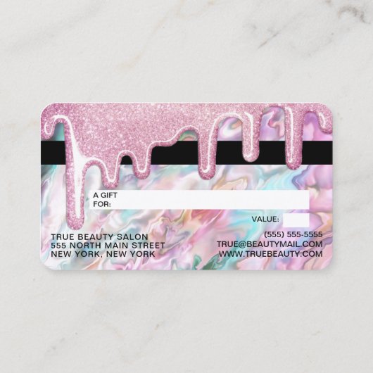 Pink Aquamarin Pearl Opal Glitzer Tropfen Gift Gut Visitenkarte (Rückseite)