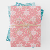 Pink Aquamarin Polka Dots Schneeflocken Weihnachte Geschenkpapier Set (Beispiel)