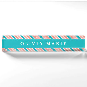 Pink-Aquamarin-Weiß-Streifen-Muster mit Name Namensplakette