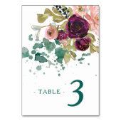 Pink Aquamarine Burgund-Blumenhochzeit Tischnummer (Rückseite)