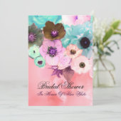 PINK AQUAMARINE ROSE UND ANEMONE BLUME BRAUTPARTY EINLADUNG (Stehend Vorderseite)