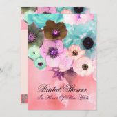 PINK AQUAMARINE ROSE UND ANEMONE BLUME BRAUTPARTY EINLADUNG (Vorne/Hinten)