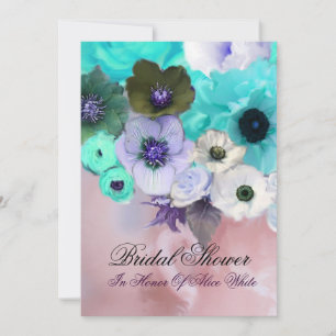 PINK AQUAMARINE ROSE UND ANEMONE BLUME BRAUTPARTY EINLADUNG