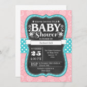Pink Aquamarines Chalkboard Floral Baby Dusche ein Einladung (Vorne/Hinten)