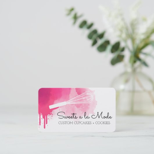 Pink Aquarell Backbäckerei Koch Visitenkarte (Stehend Vorderseite)